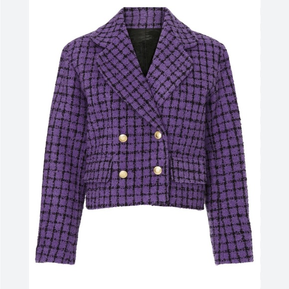 Sandro Simona Tweed Blazer Purple Black 34/XS/2 - Picture 3 of 10